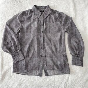 White House Black Market Black Sheer Checkered Blouse, NWT